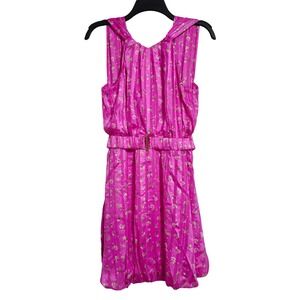 Clover Pink Floral Halter Neck Mini Dress Open Back Bubble Hem Size M NWT